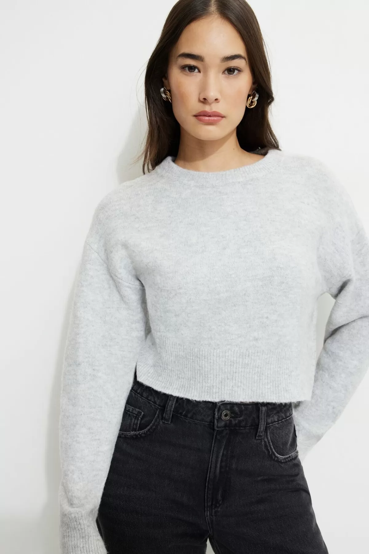 Dynamite Heavenlyarn™ Crewneck Sweater Gray Hot