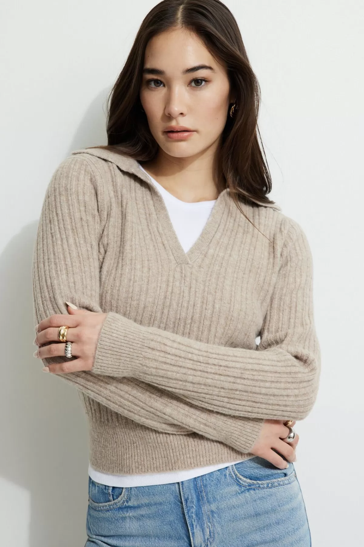 Dynamite Heavenlyarn™ Polo Sweater Brown Sale