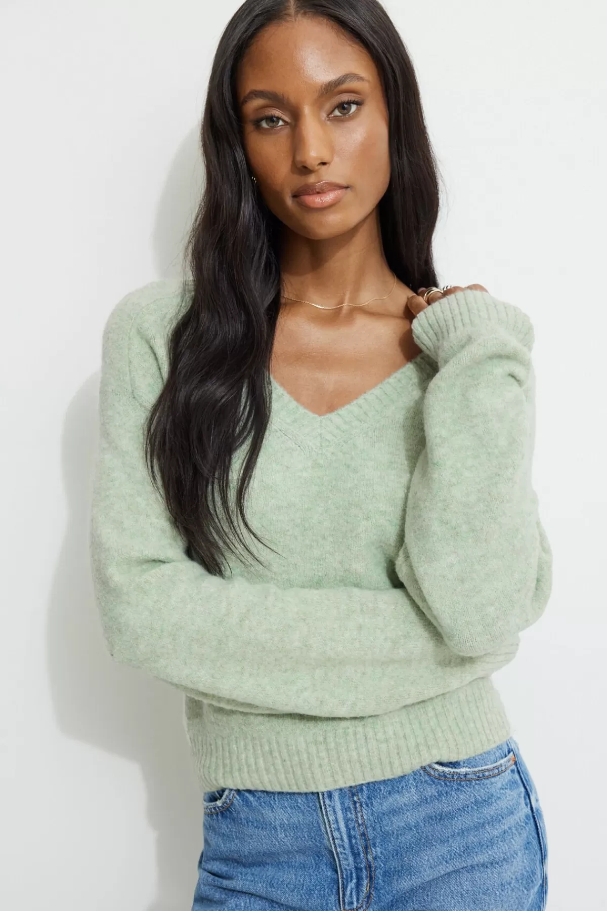 Dynamite Heavenlyarn™ V-Neck Sweater Green Store