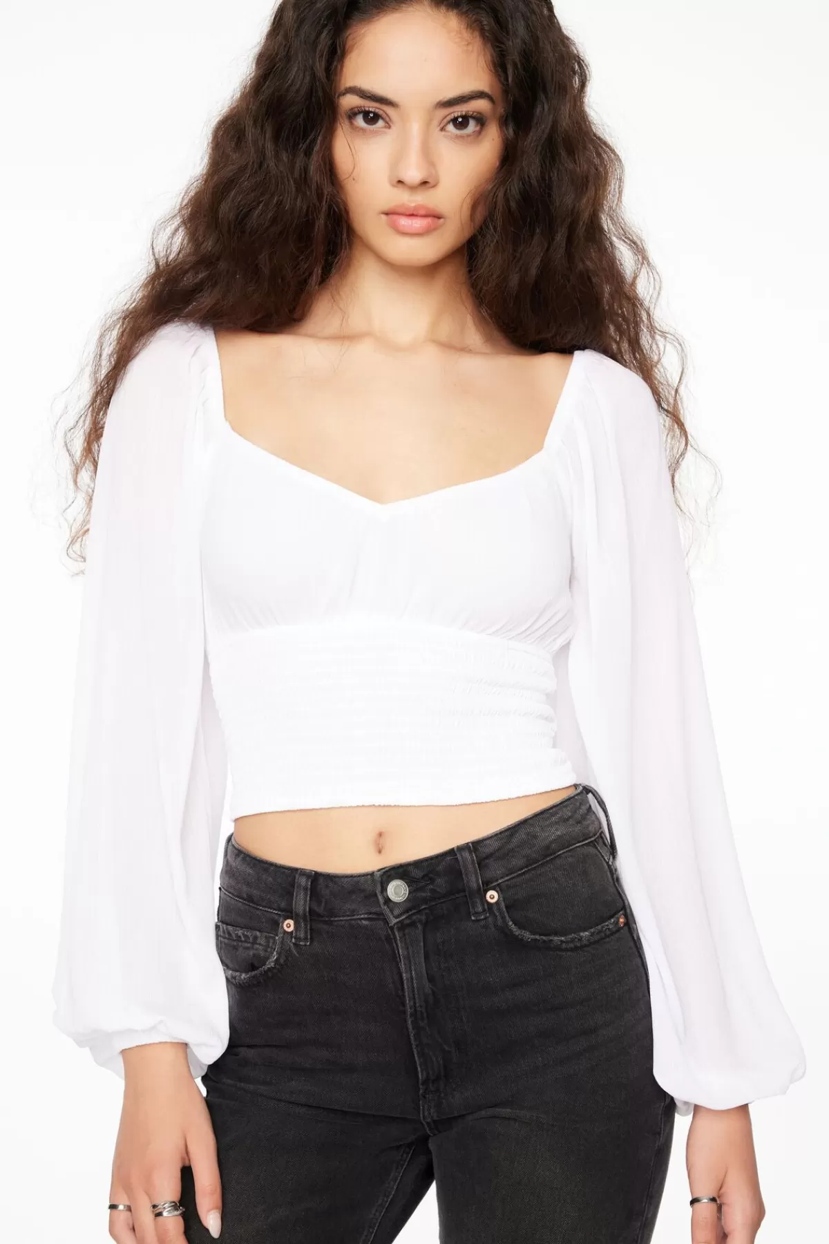 Dynamite Lilie Balloon Sleeve Smocked Top White Cheap