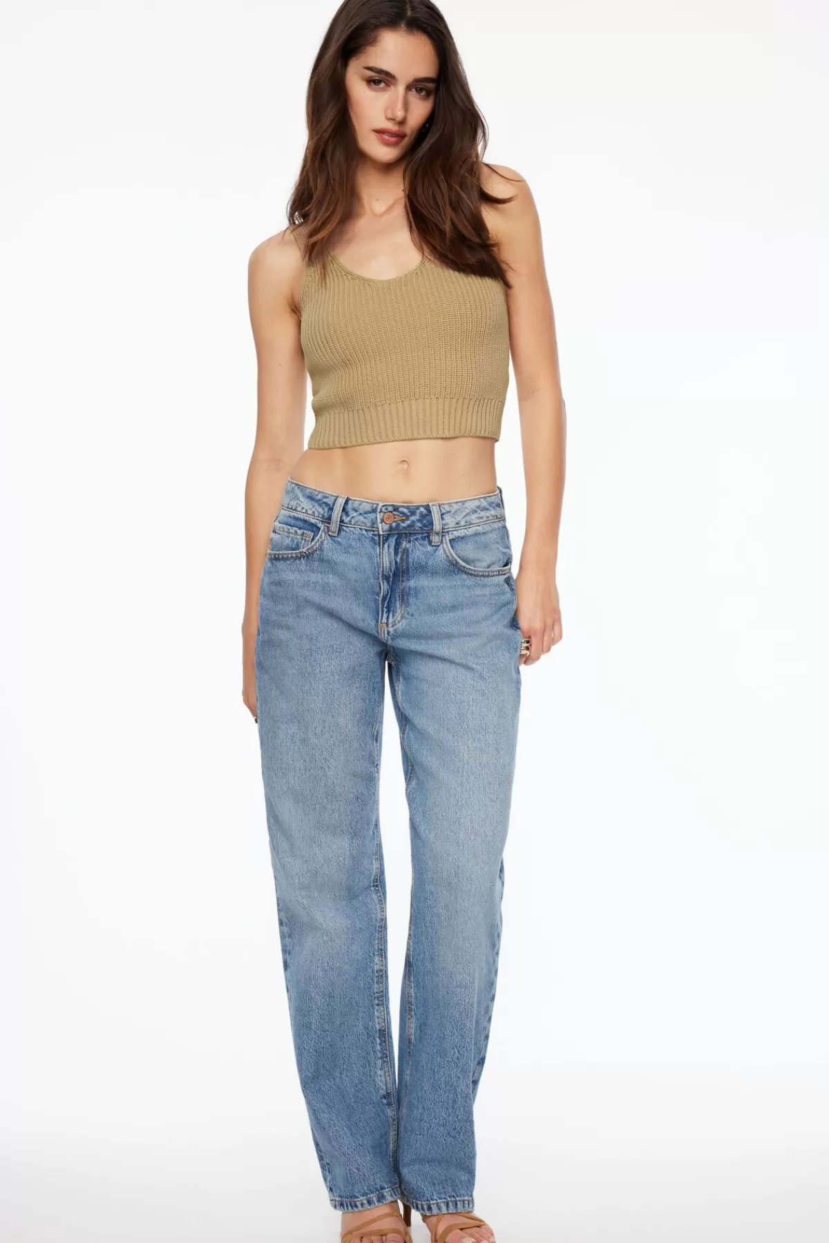 Dynamite Linen Crop Knit Tank Top Brown Shop