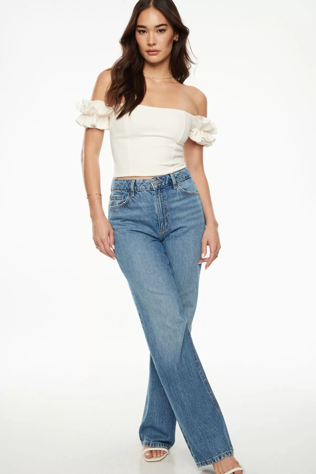 Dynamite Off Shoulder Ruffled Top White Cheap
