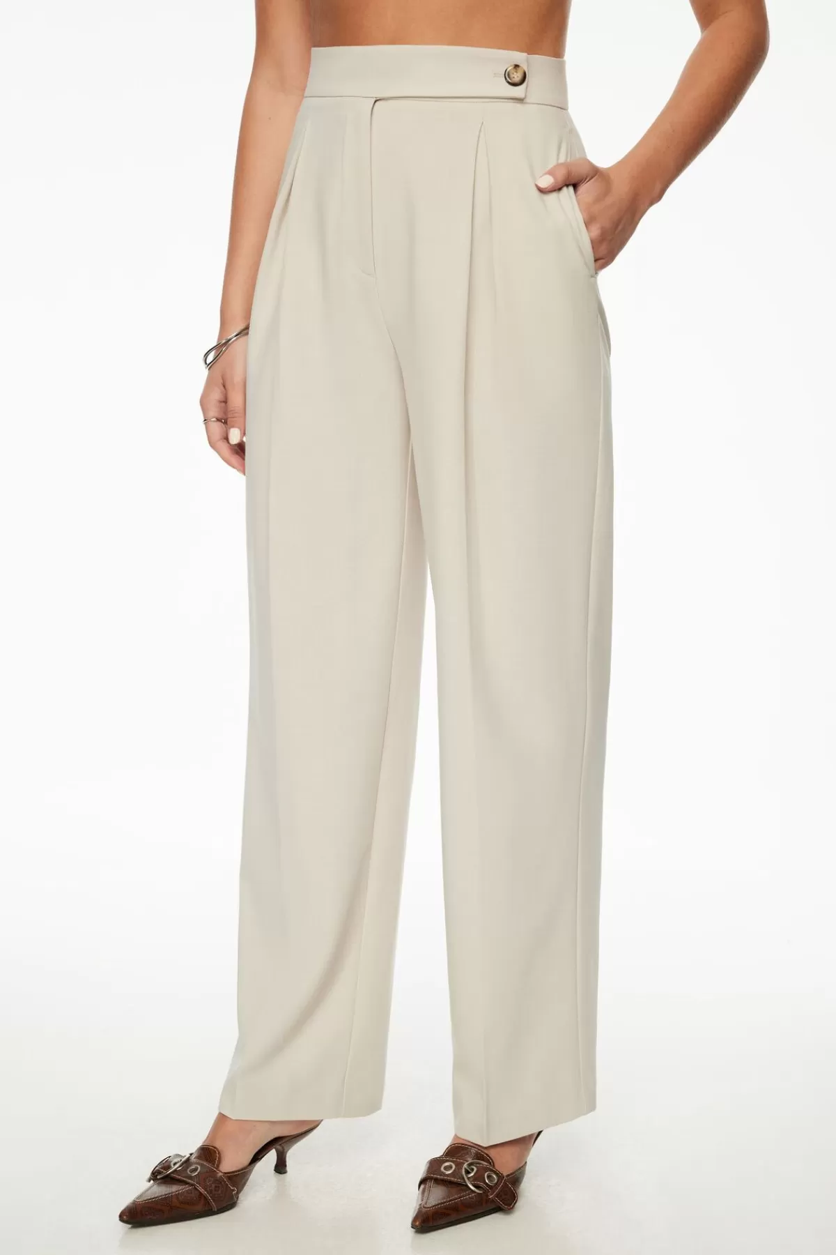 Dynamite Pleated Wide Leg Pants Brown Discount