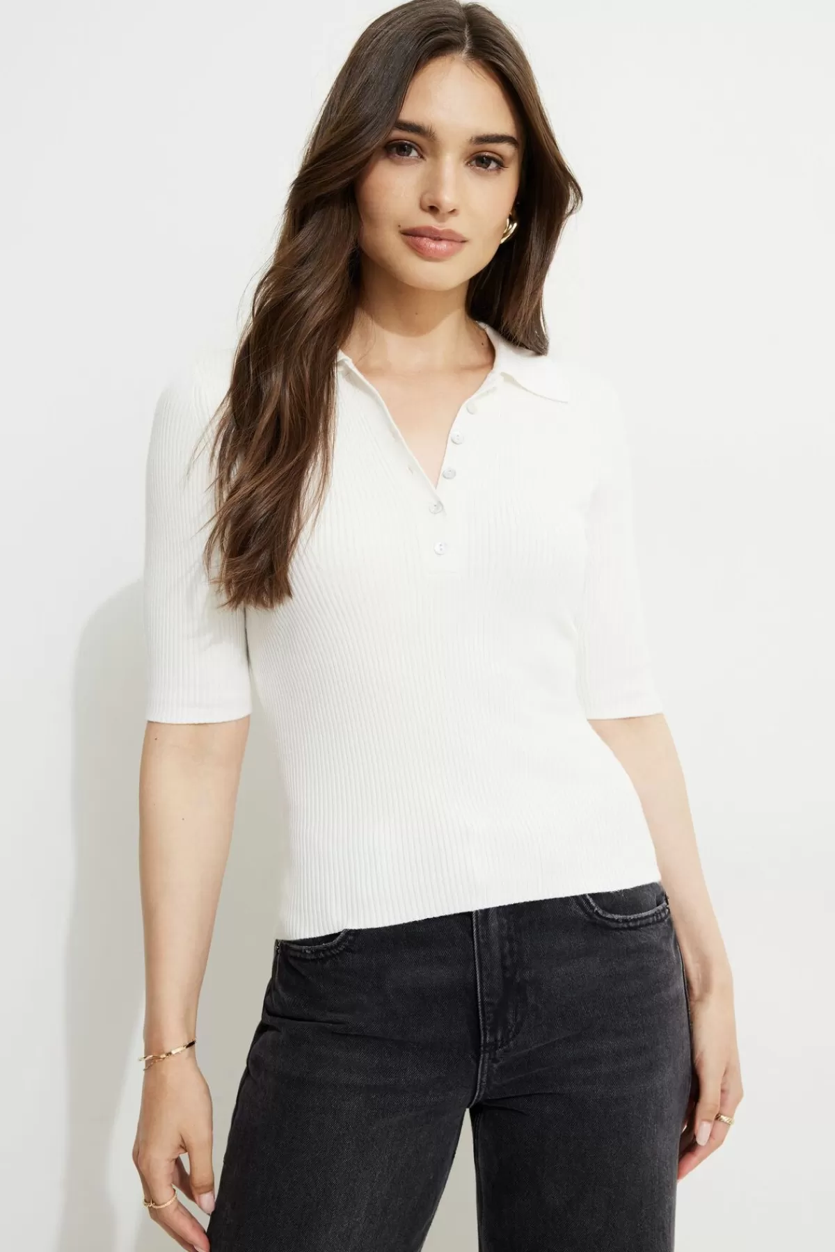 Dynamite Ribbed Quarter Sleeve Polo White Hot